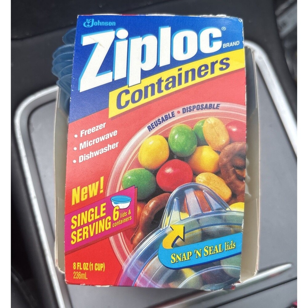New Ziploc 6 Snap’n Seal 8 oz 1 Cup Containers 1998 VTG NOS Single Serve